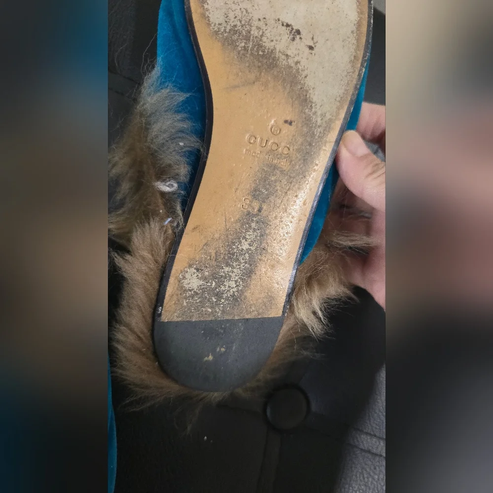 Gucci Teal Velvet Shoes with Brown Leather Detail - Picture 3 of 6